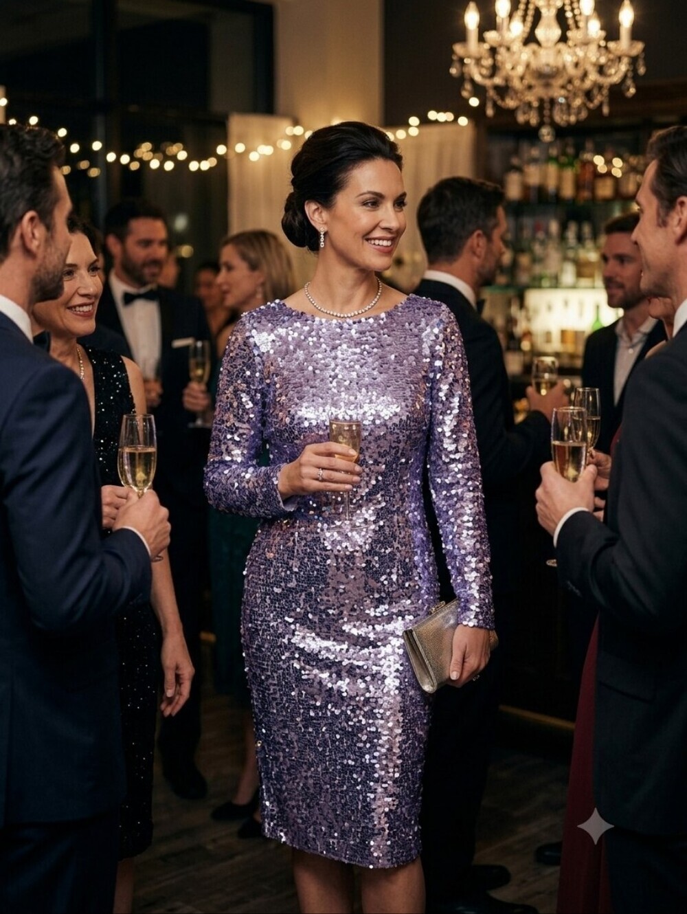💕ST. JOHN Sequin Sheath Dress Lilac Long Sleeve Cocktail Party Evening 14 NWOT